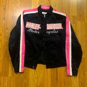 Black Harley-Davidson Motorcycle Jacket with Pink & White Stripe